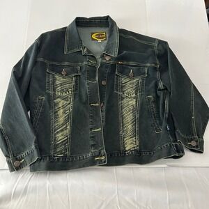 Crest Jeans Denim Jacket Women's 1XL‎ Button Up Western Style Distressed